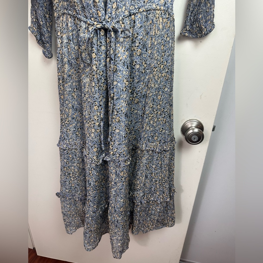 By Anthropologie Blue Kira Off-The-Shoulder Adjustable TieWaist Peasant Dress 14 - Picture 8 of 16